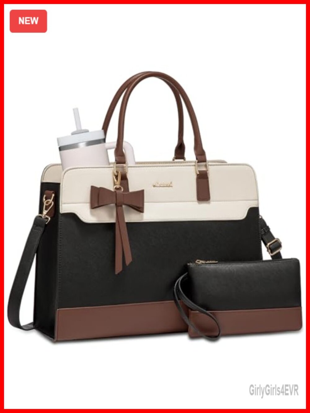 PU Leather Laptop Tote Bag Women Work Briefcase Waterproof 17.3" Computer